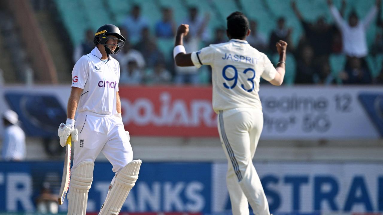 It’s the ninth time Jasprit Bumrah took the wicket of Joe Root in Tests. Photo by Punit PARANJPE / AFP