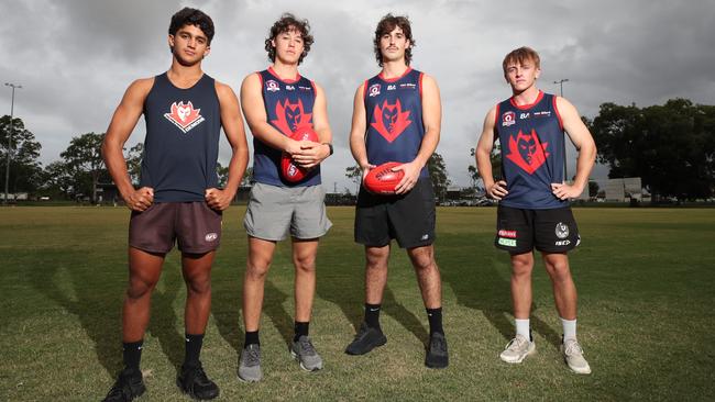 Surfers Paradise AFC players speak about the new concussion protocols to be introduced in sport. Andre Astras, James Carrigan, Lachlan Douherty, Brodie Cornish. Picture Glenn Hampson