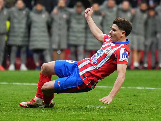 Julian Alvarez slipped as he took his penalty kick. Picture: Getty Images