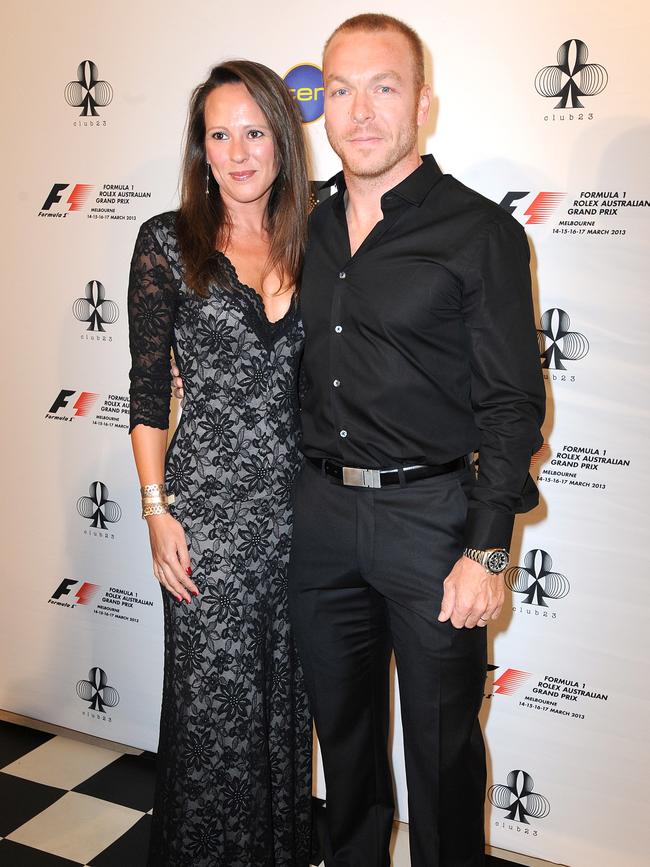 Sir Chris Hoy and wife Sarra Kemp. AAP Image/Joe Castro.