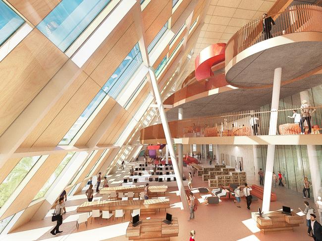 An artist’s impression inside the planned Charles Darwin University city campus. Picture: Supplied