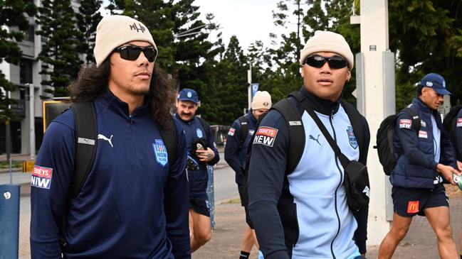 Jarome Luai (left) and Brian To'o were among the few incumbents to retain their places in the squad for 2024. Photo: Grant Trouville