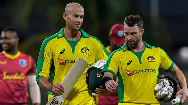 Ashton Agar-agar and Matthew Wade got Australia homer in the third ODI in Barbados. Picture: Randy Brooks / AFP)