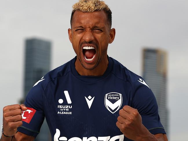 MELBOURNE, AUSTRALIA - OCTOBER 11: Luis Nani of MelbourneVictory poses during a Melbourne Victory A-League media opportunity at John Cain Arena on October 11, 2022 in Melbourne, Australia. (Photo by Robert Cianflone/Getty Images)