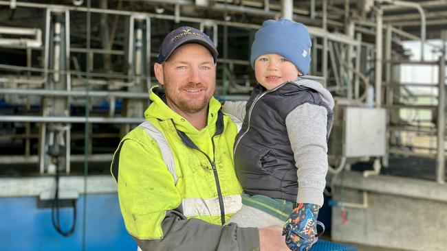 Riverbank Farm co-owner Josh Philp with son Hugoin Garvoc.