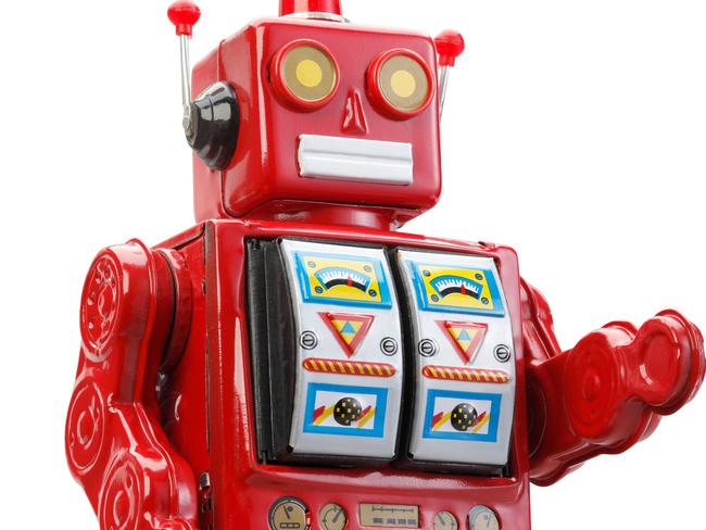 old classic tin robot with clipping path