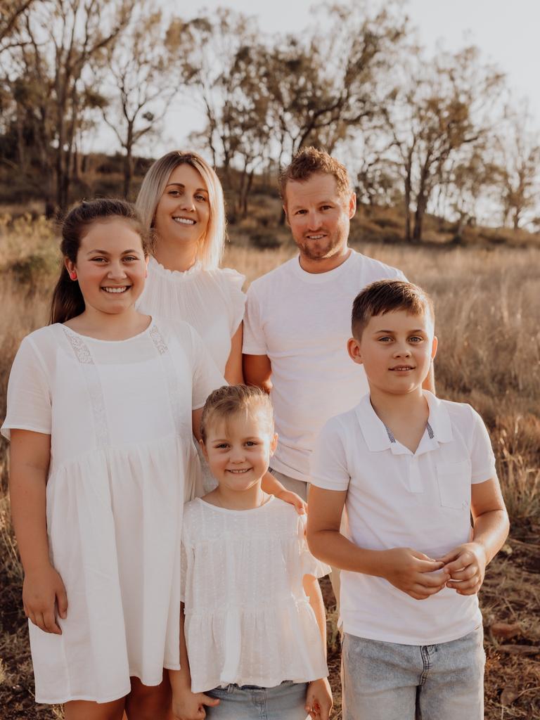 Brave little Haylen Ernst was diagnosed with leukaemia at 3-years-old. Pictured with her parents Tiffany and Karl, as well as her siblings Jayda and Chevy.