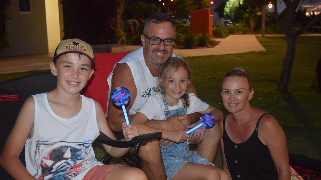 Tom (11), Will, Leila (8) and Erin Godfrey from the Gold Coast watched the fireworks from the Airlie Beach foreshore. Picture: Laura Thomas