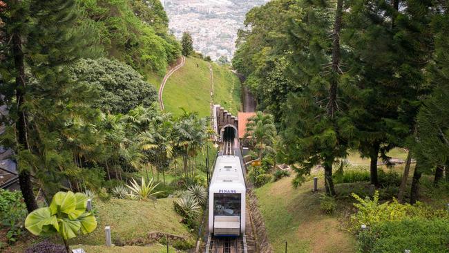 A funicular train on it's way up to Penang Hill, Malaysia