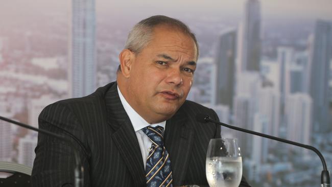 Commonwealth Games preview of Trade 2018 events being used during Games to leverage GC, Australia. Gold Coast Mayor Tom Tate under the spotlight as he showcases the plan for events at the Gold Coast Media centre at Kurrawa. Picture Glenn Hampson