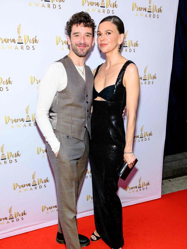 Foster had a man on her arm – but it was co-star Michael Urie, not Hugh Jackman. Picture: Getty Images via AFP