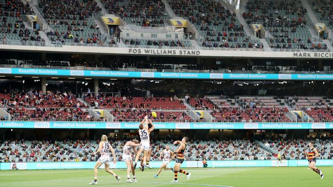 The crowd at Adelaide Oval for the clash between the Crows and the Giants. Picture: Sarah Reed