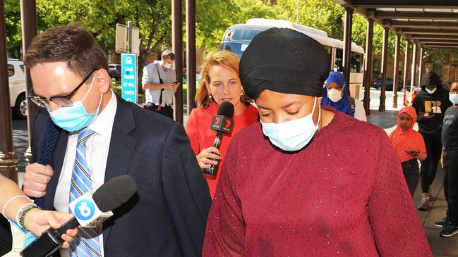 Natasha Vaye with her lawyer Scott Roche (left) outside the District Court following sentencing submissions on charges of causing harm and serious harm by dangerous driving. Picture: NCA NewsWire / Michael Marschall