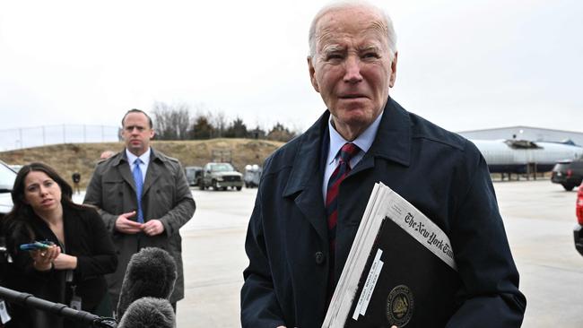 US President Joe Biden speaks to reporters before boarding Air Force One at Hagerstown Regional Airport in Hagerstown, Maryland, on Tuesday. Picture: AFP