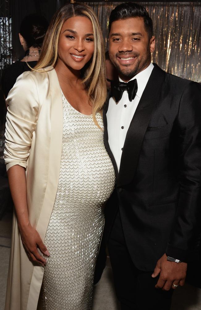 A pregnant Ciara with her NFL star husband Russell Wilson in February, 2017. Photo: Michael Kovac/Getty Images