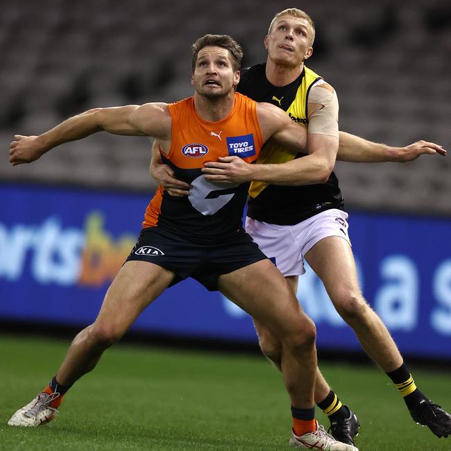 Ryan Garthwaite playing for Richmond in 2021 against GWS Giants. Pic: Michael Klein