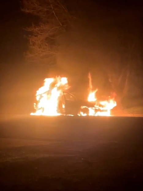 A car was torched on James Sheahan Drive in Orange, NSW early on Tuesday morning. Picture: Supplied