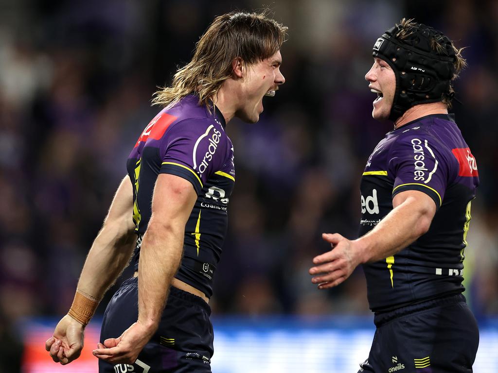 The Melbourne spine was at its deadly best against the Roosters. Picture: Cameron Spencer/Getty Images