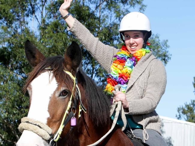 The McIntyre Centre - riding for disabled program - is hosting its fundraising Party in the Paddock event to raise money for the organisation. Pictured is Shelby and Mo the clydesdale. Picture: Chris McCormack.