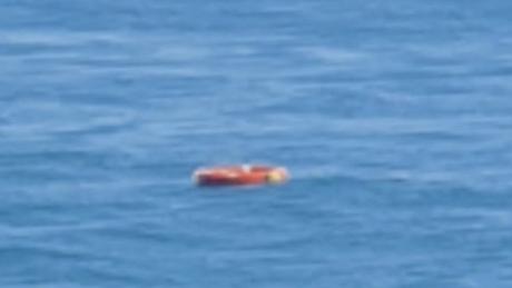 A lifebuoy thrown to the man after he jumped overboard from the Bathurst Island ferry after allegedly assaulting another passenger. Picture: Supplied