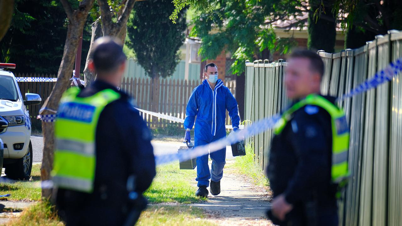 Forensic police are seen investigating the circumstances surrounding the death of two men in Wyndham Vale. Picture: NCA NewsWire / Luis Ascui