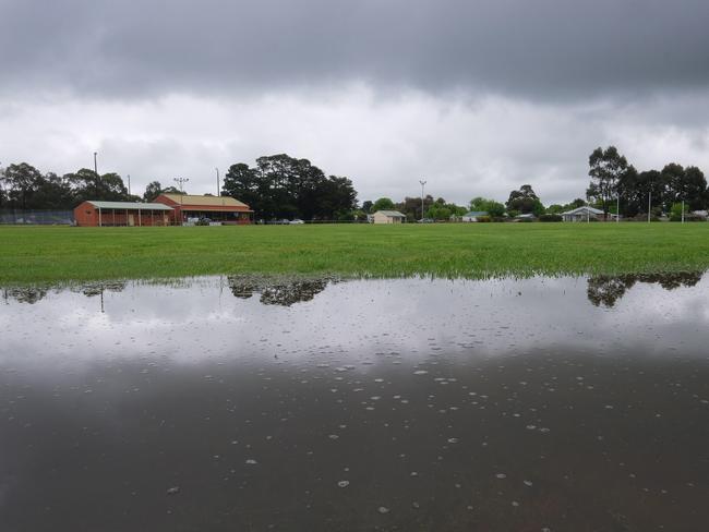 Parts of Meredith Cricket Club’s oval was partly flooded. Picture: Mark Wilson