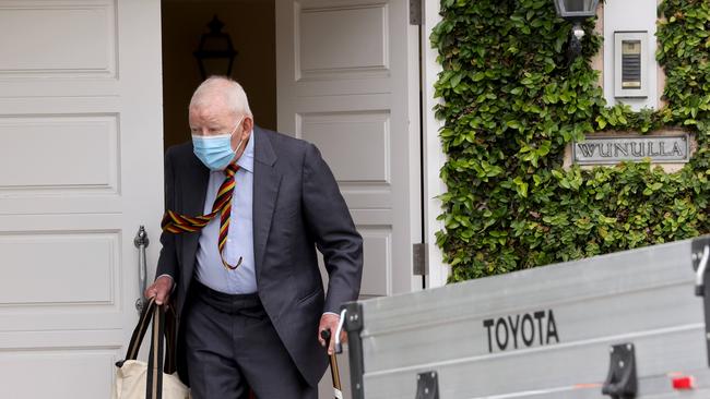 Ron Brierley pictured leaving his Point Piper mansion on his way to be sentenced on child abuse images charges. Picture: Damian Shaw