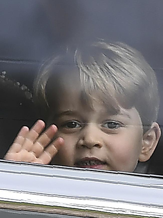 Britain's Prince George waves as he leaves in a car after attending the wedding of his aunt, Pippa Middleton to James Matthews.   Picture: AP