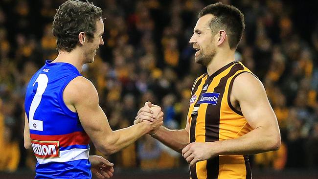 Robert Murphy and Luke Hodge after the game. Picture: Mark Stewart