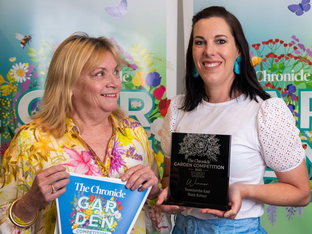 School student garden winner is East State School. Accepting the award is Colette Smith and Amy McGaw.Chronicle Garden Competition, awards presentation at Oaks Toowoomba Hotel.Thursday September 14, 2023