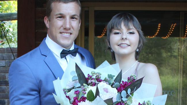 Trent Hodkinson escorted terminally ill girl Hannah to her year 10 formal. Picture credit: Newcastle Knights