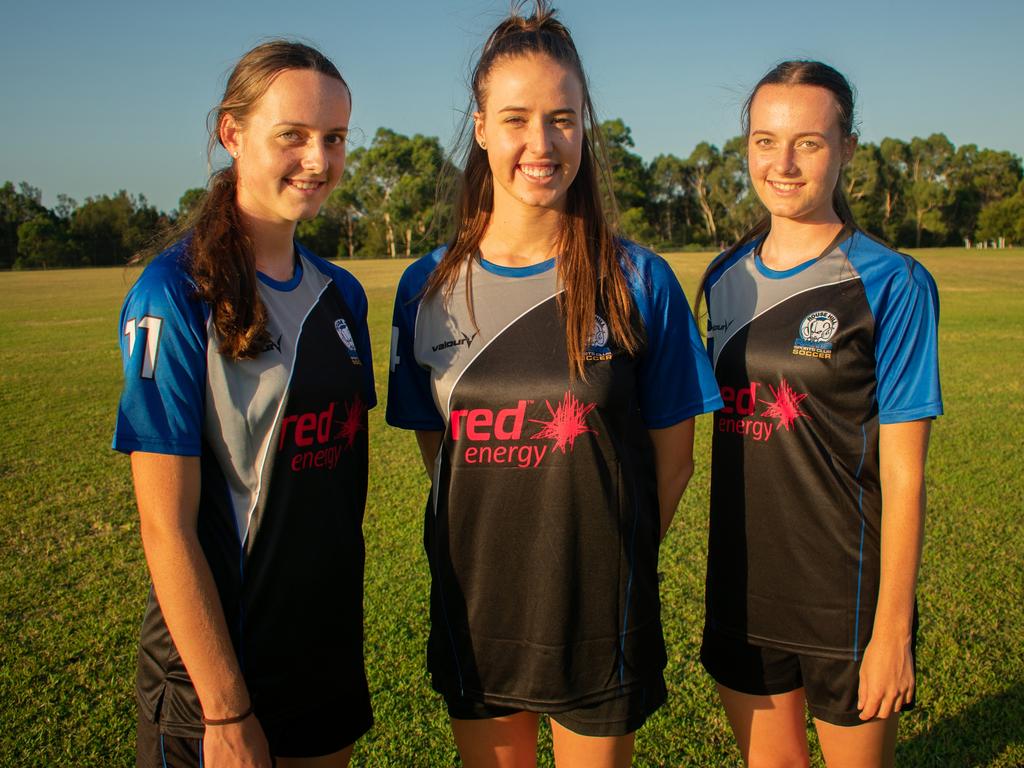 (L-R) Rachel, Nicola and Monique Duval. The Rouse Hill Rams FC have entered into a two-year sponsorship with Red Energy. Picture: Chloe Osborn/ Click Clo Photography