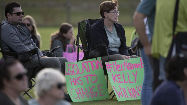 Signs seen at the vigil for Kelly Wilkinson at Parkwood on Monday. Picture: Nigel Hallett.