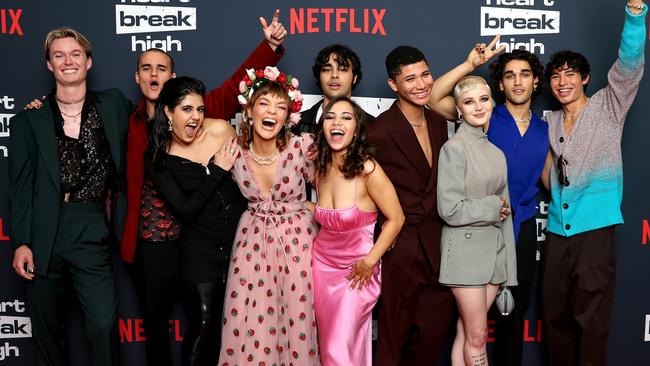 Josh Heuston (second from right) with the cast of Heartbreak High in 2022. Picture: Brendon Thorne/Getty Images for Netflix
