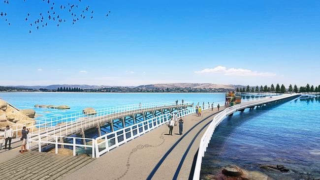 An artist's impression of the new Granite Island causeway, which is under construction at Victor Harbor.