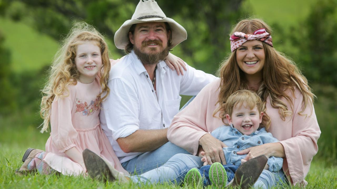 Brooke and Adam with their daughter Tiggy and son Elroy. Picture: Liam Driver.