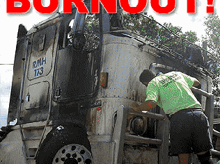  A truck driver had a lucky escape when his prime mover burst into flames on the Bruce Highway at Cooroy last night