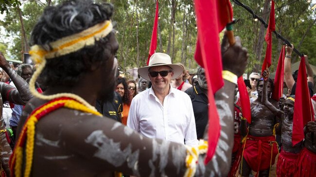 Prime Minister Anthony Albanese at Garma 2024. Picture: Yothu Yindi Foundation/Leicolhn McKellar via NewsWire