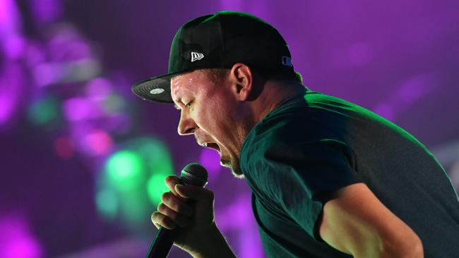 Hilltop Hoods performing at the Superloop Adelaide 500 on Sunday. Picture: AAP/ Keryn Stevens