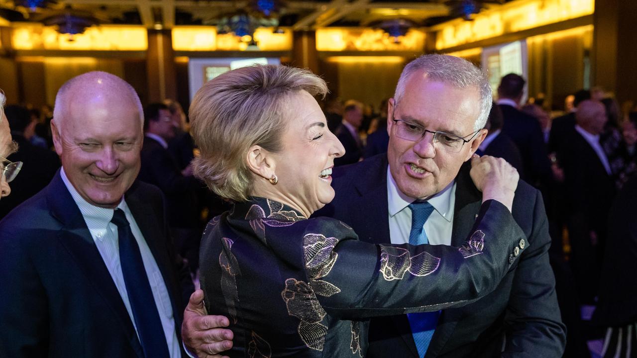 Prime Minister Scott Morrison is welcomed to the Leaderships Matters event by Michaelia Cash. Picture: Jason Edwards