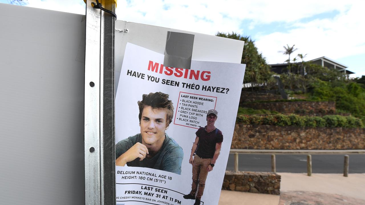 A missing persons flyer near a beach during the search for Theo Hayez at Byron Bay in June 2019.