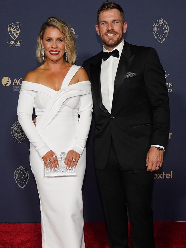 Amy and Aaron Finch at the 2020 Australian Cricket Awards at Crown. Picture: Scott Barbour