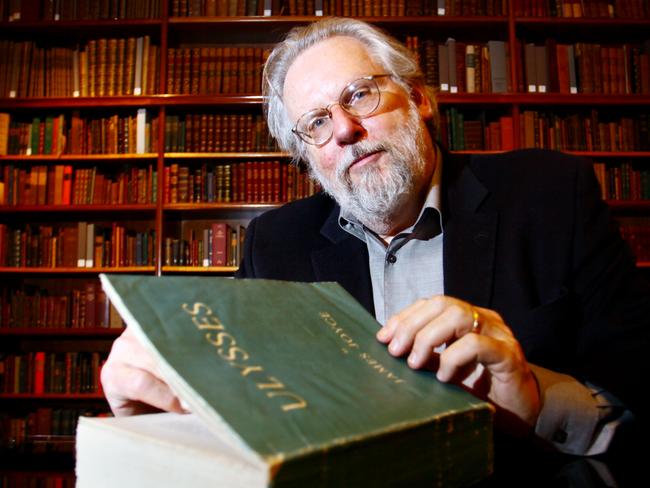 Rare book dealer and author Rick Gekoski, pictured with a rare copy of James Joyce's book 'Ulysses' at the State Library in Sydney. Gekoski, who believes ebooks will benefit the rare book trade, is here for the Sydney Writers Festival.