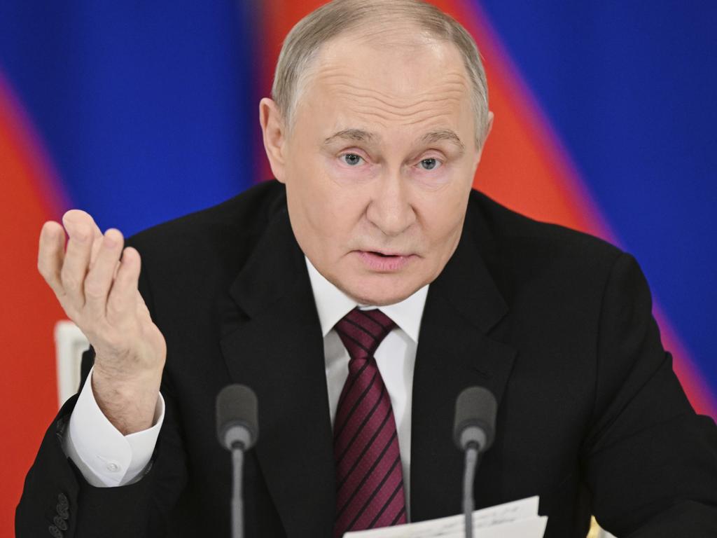 Russian President Vladimir Putin addresses a media conference in the Grand Palace at the Kremlin in Moscow, Russia. Picture: Sergei Bobylev/Photo host agency RIA Novosti via AP