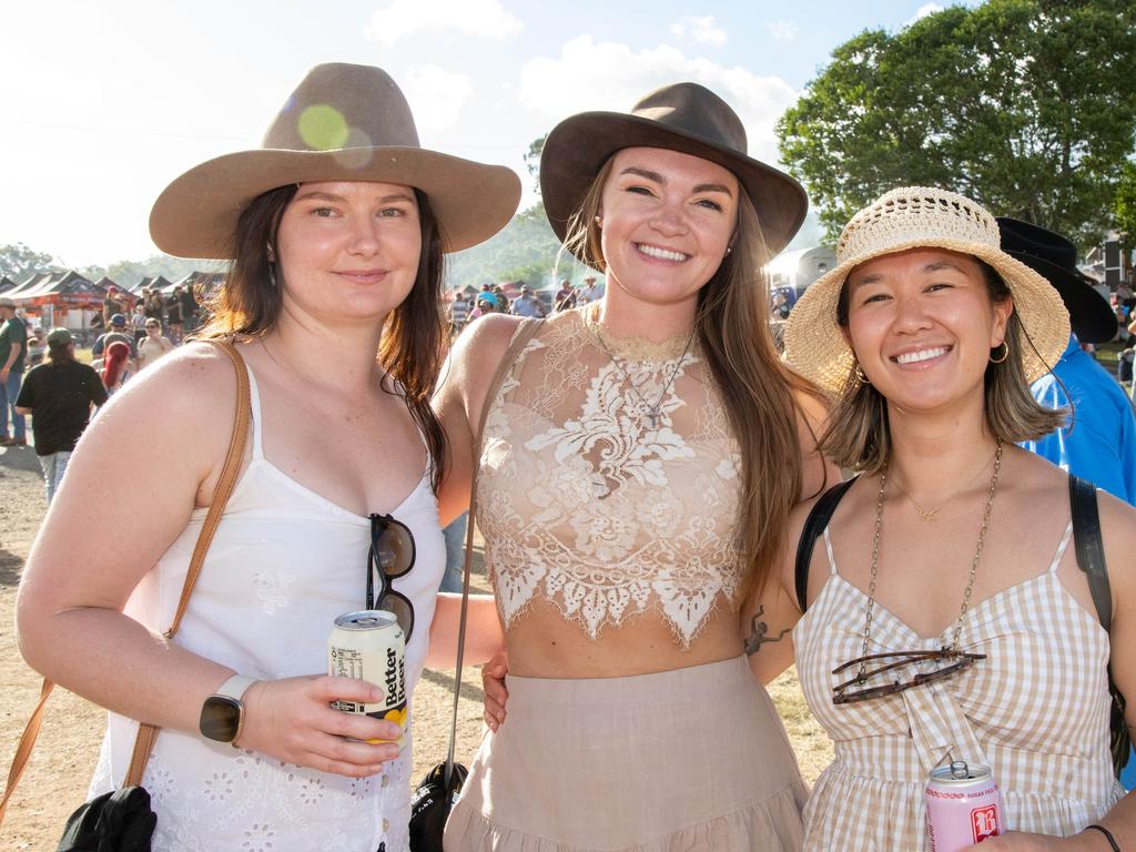 Nakita Turner, Alex Peterson and Olympia Nicolson. Meatstock - Music, Barbecue and Camping Festival at Toowoomba Showgrounds.Saturday March 9th, 2024 Picture: Bev Lacey