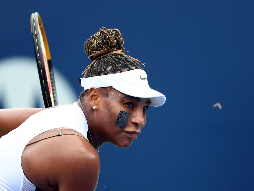 Serena Williams of the United States serves against Nuria Parrizas Diaz in Toronto. Picture: AFP