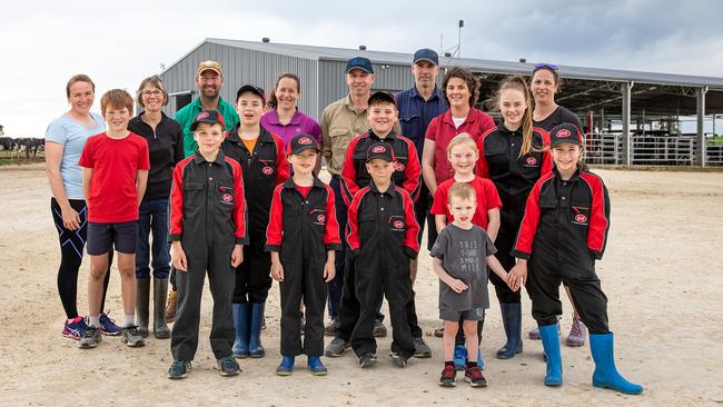 Natalie Clark with her four children and ten grandchildren who all help out on their Mil-Lel dairy farm. Picture: Supplied.