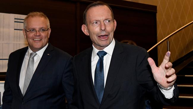 Scott Morrison with former prime minister Tony Abbott in 2019. Picture: AAP