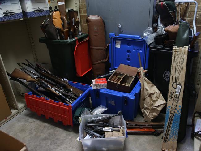 Guns and ammunition is being handed in to the police as part of the firearm amnesty. Picture: Annika Enderborg/AAP