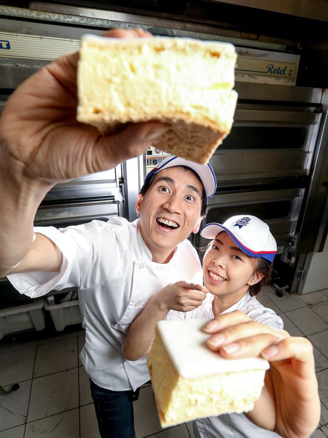 Country Cob Bakery’s Ryan Khun and Lina Hut, with their award-winning vanilla slice. Picture: Tim Carrafa